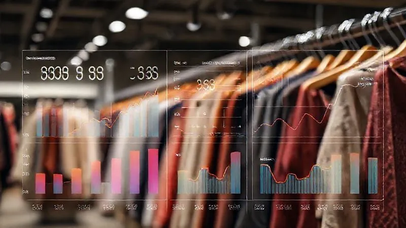 A photorealistic, professional photography, 8K, cinematic lighting, sharp focus, depth of field, shot on a high-end DSLR. A sophisticated data dashboard displaying various inventory metrics (sell-through rate, turnover, DSI) with colorful, clean graphs and charts, overlaid with a subtle, blurred image of womenswear on racks in the background. The mood is analytical and forward-thinking. A photorealistic, professional photography, 8K, cinematic lighting, sharp focus, depth of field, shot on a high-end DSLR. A sophisticated data dashboard displaying various inventory metrics (sell-through rate, turnover, DSI) with colorful, clean graphs and charts, overlaid with a subtle, blurred image of womenswear on racks in the background. The mood is analytical and forward-thinking.