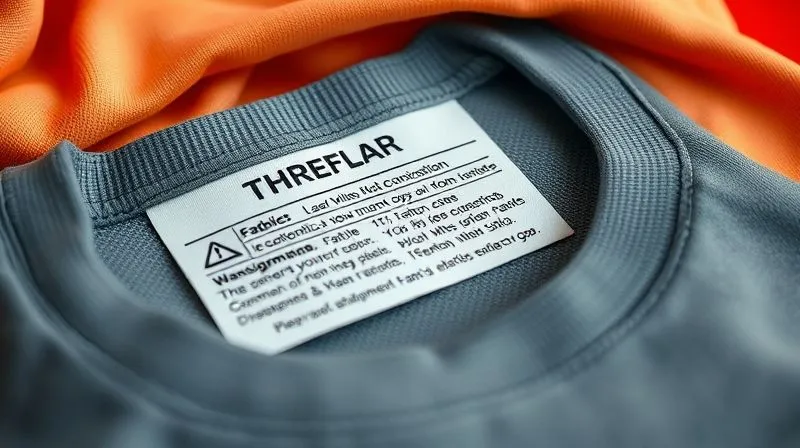 A close-up, professional photorealistic shot of an activewear garment's care label, clearly showing fabric composition and washing instructions. The label is crisp and new, with a soft-focus background of other folded athletic wear. professional photography, 8K, cinematic lighting, sharp focus, depth of field, shot on a high-end DSLR.