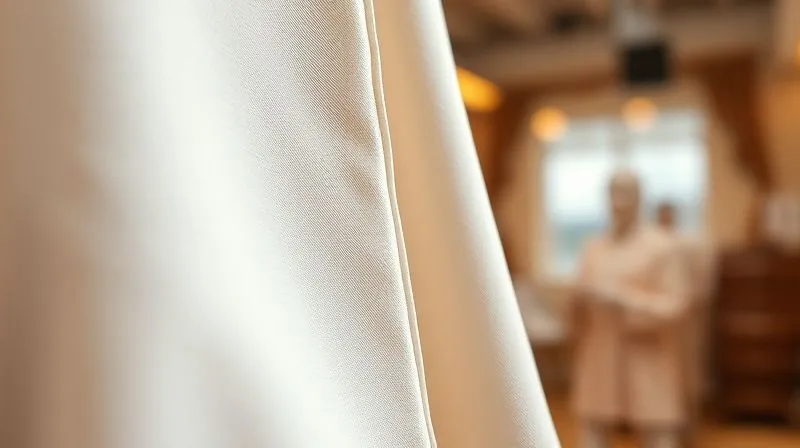 Photorealistic, professional photography, 8K, cinematic lighting, sharp focus on a perfectly tailored seam on a delicate haute couture silk fabric, showcasing flawless stitching and a smooth, unpuckered surface. The silk drapes elegantly, emphasizing its luxurious texture. The background is a soft, warm blur of a well-lit atelier, depth of field, shot on a high-end DSLR.