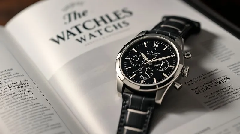 A photorealistic, elegant luxury watch advertisement in a high-end magazine, featuring a classic watch model subtly juxtaposed with a modern, innovative design, both presented with sophisticated typography and a compelling headline that speaks to heritage and future. Cinematic lighting, sharp focus, depth of field, 8K hyper-detailed, professional photography, shot on a high-end DSLR.