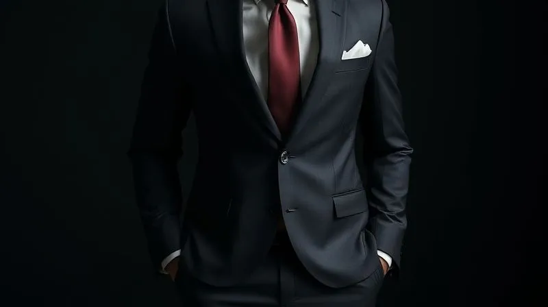 A photorealistic, professional photography, 8K, cinematic lighting, sharp focus, depth of field, shot on a high-end DSLR, of a lean, well-dressed man in a perfectly tailored bespoke suit, standing elegantly, with the suit's clean lines and subtle waist suppression clearly visible, conveying sophistication and precision tailoring.