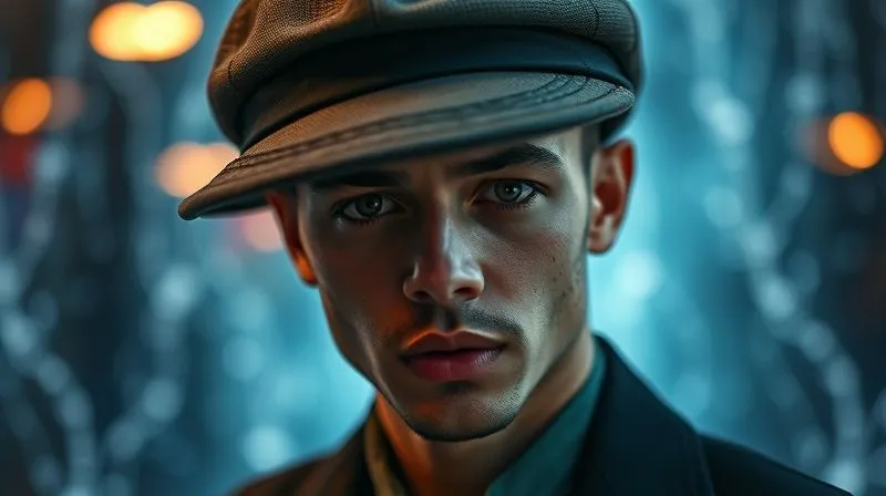 A photorealistic close-up of a stylish person wearing a unique, trending micro-hat, with abstract, glowing digital data streams subtly overlaying the background, representing rapid trend dissemination. Cinematic lighting, sharp focus on the hat, depth of field blurring the background, 8K hyper-detailed, shot on a high-end DSLR.