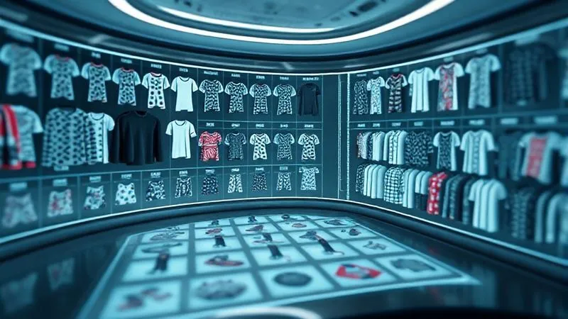 A photorealistic image of a sleek, futuristic digital interface displaying a highly organized library of custom clothing patterns. Each pattern is represented by a small 3D garment model, with metadata visible, all within a professional studio environment, cinematic lighting, 8K, depth of field, shot on a high-end DSLR.