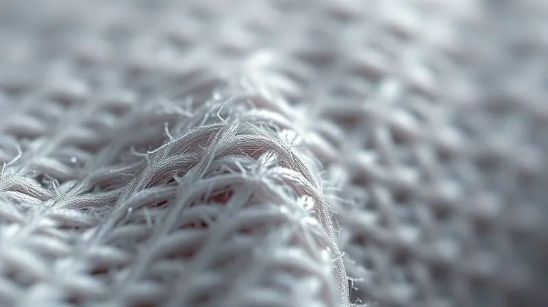 A photorealistic microscopic view of a textile fiber, showing a partially degraded hydrophobic coating with small cracks and abrasions, 8K, cinematic lighting, sharp focus.