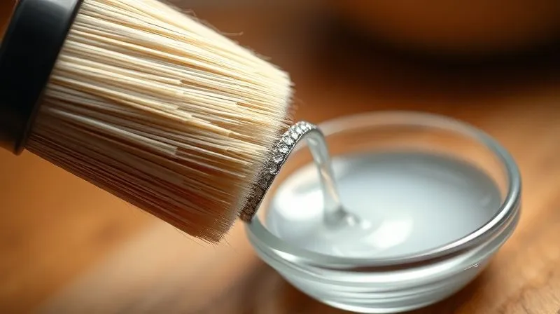 A close-up, photorealistic image of a soft-bristle brush gently cleaning a micro-pavé ring, with a specialized jewelry cleaning solution in a small dish, cinematic lighting, 8K, depth of field.