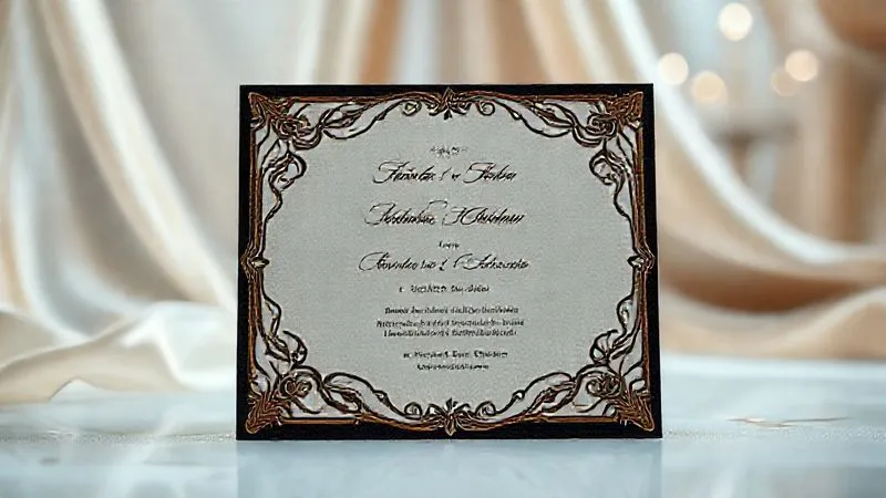 A photorealistic, professional photograph of an elegantly designed invitation card for an exclusive luxury fashion event, with a blurred background showing draped silk scarves and soft, cinematic lighting. The invitation should convey exclusivity and sophistication. 8K hyper-detailed, shot on a high-end DSLR.