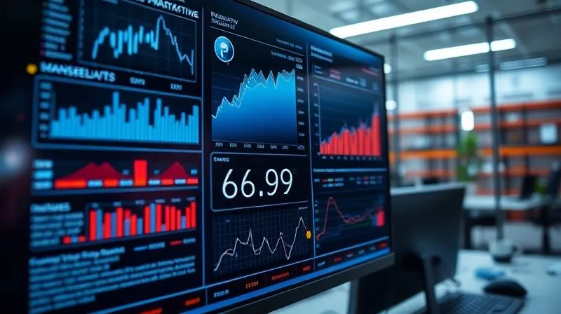 A photorealistic close-up of a high-resolution screen displaying complex inventory management software, with graphs, data points, and real-time sales figures, reflecting strategic decision-making in a modern office, cinematic lighting, 8K hyper-detailed, shot on a high-end DSLR.