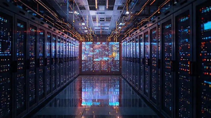 A photorealistic, professional photography, 8K, cinematic lighting, sharp focus, depth of field, shot on a high-end DSLR image of various digital data streams (represented by glowing lines and codes) converging into a central, glowing data lake, surrounded by servers and interconnected screens, all within a futuristic, clean data center environment. The mood is organized, powerful, and high-tech.