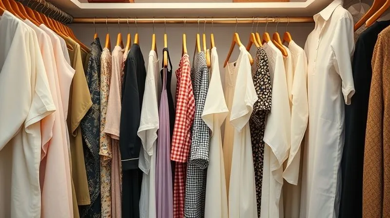 A neatly organized, photorealistic closet with vintage garments carefully stored in acid-free archival boxes, draped over padded hangers, and enveloped in breathable cotton garment bags. Soft, diffused lighting highlights the delicate fabrics and meticulous organization. Professional photography, 8K, cinematic lighting, sharp focus, depth of field, shot on a high-end DSLR.