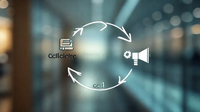 photorealistic, professional photography, 8K, cinematic lighting, sharp focus, depth of field, shot on a high-end DSLR, a sophisticated, minimalistic infographic representing a feedback loop, with arrows circulating between 'Collect', 'Analyze', 'Act', and 'Communicate' phases, a stylized icon of a thought bubble or survey form at 'Collect', a magnifying glass at 'Analyze', gears turning at 'Act', and a megaphone at 'Communicate', set against a clean, modern background, conveying continuous improvement and responsiveness.
