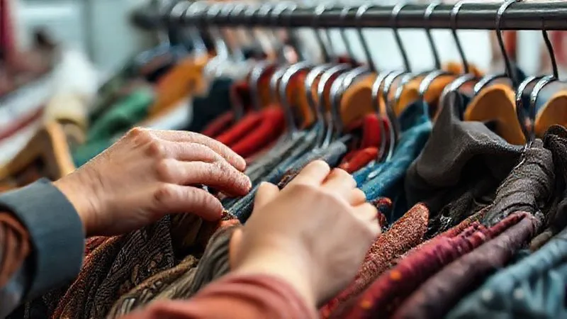 A diverse collection of hands meticulously sorting through a vibrant array of unique secondhand clothing items, emphasizing careful curation and quality control. Photorealistic, professional photography, 8K, cinematic lighting, sharp focus, depth of field, shot on a high-end DSLR.