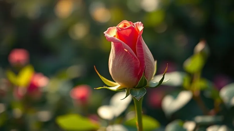 A photorealistic image of a single, perfectly formed rosebud slowly unfurling its petals, illuminated by soft, natural light, symbolizing deliberate and beautiful 'slow growth' in a professional, high-end context. Sharp focus on the rosebud, depth of field blurring a lush garden background, 8K hyper-detailed, cinematic lighting, shot on a high-end DSLR.