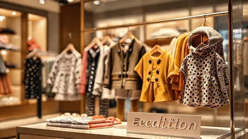 Photorealistic, professional photography, 8K, cinematic lighting, sharp focus, depth of field, shot on a high-end DSLR, an impeccably styled display of an exclusive, limited-edition kids' clothing capsule collection in a high-end boutique, featuring unique patterns and premium fabrics, bathed in soft, inviting light, with a 'Limited Edition' sign subtly placed, conveying luxury and rarity.