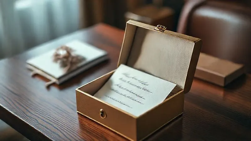 photorealistic, professional photography, 8K, cinematic lighting, sharp focus, depth of field, shot on a high-end DSLR, an elegant, open luxury gift box containing a personalized, handwritten note and a subtle, high-quality branded item, placed on a polished wooden desk with cinematic lighting, symbolizing a thoughtful re-engagement effort