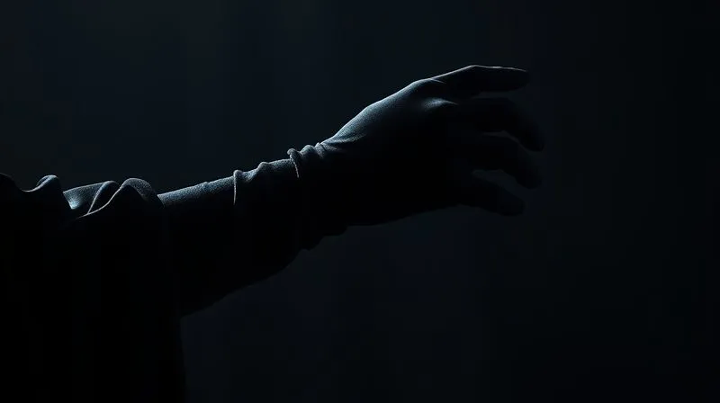photorealistic, professional photography, 8K, cinematic lighting, sharp focus, depth of field, shot on a high-end DSLR. A model's arm, elegantly draped, with a long, dark velvet opera glove. Dramatic cinematic lighting casts deep shadows and highlights the plush texture of the velvet, creating a sense of luxury and mystery. The focus is sharp on the glove, with a soft, blurred background.