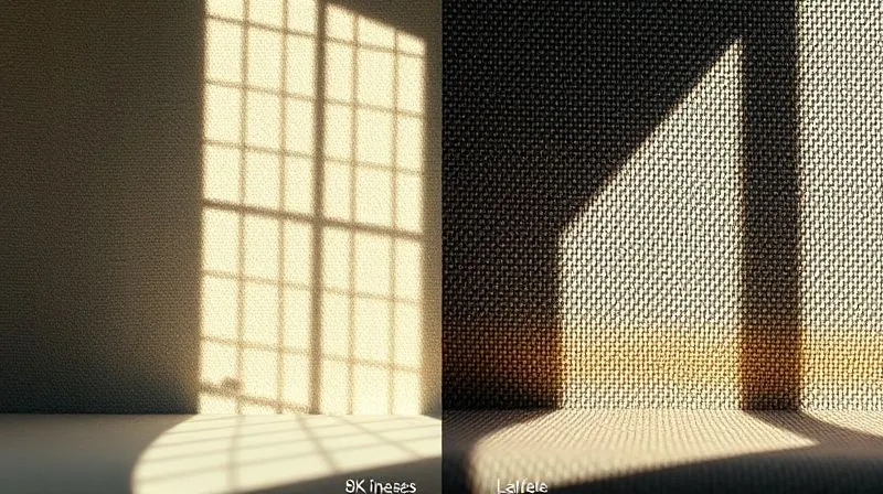 A photorealistic comparison image showing two identical fabric swatches, one lit with flat, frontal light appearing smooth and lifeless, and the other lit with dramatic side light revealing rich texture and depth, 8K, cinematic lighting, sharp focus, depth of field.