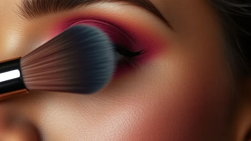 A close-up, photorealistic image of a professional makeup brush blending a vibrant eyeshadow seamlessly on a diverse skin tone, showcasing exceptional pigment and blendability, cinematic lighting, sharp focus, 8K hyper-detailed.