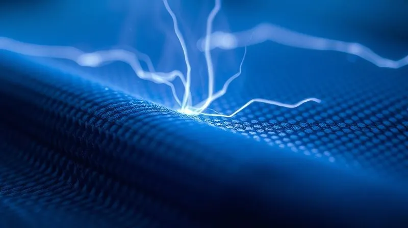 A photorealistic close-up of a textile surface undergoing plasma treatment, with subtle electrical arcs visible, creating a futuristic and innovative atmosphere. Professional photography, 8K, cinematic lighting, sharp focus on the treated surface, depth of field blurring the background, shot on a high-end DSLR, conveying advanced textile engineering.